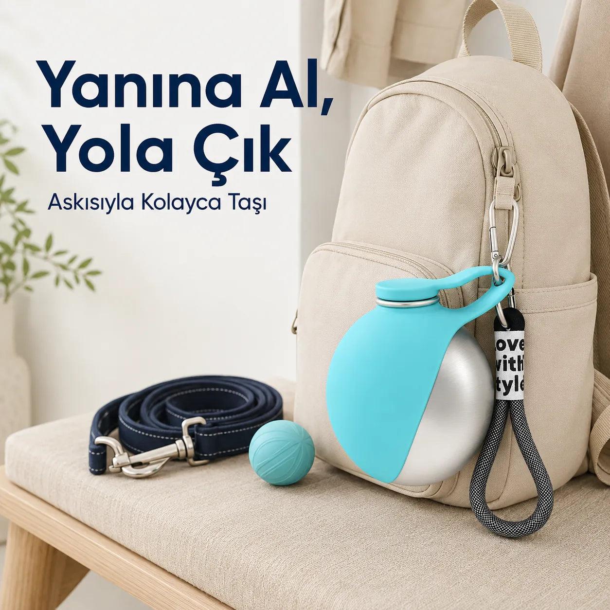 Petiqua Paslanmaz Çelik Taşınabilir Evcil Hayvan Suluğu
