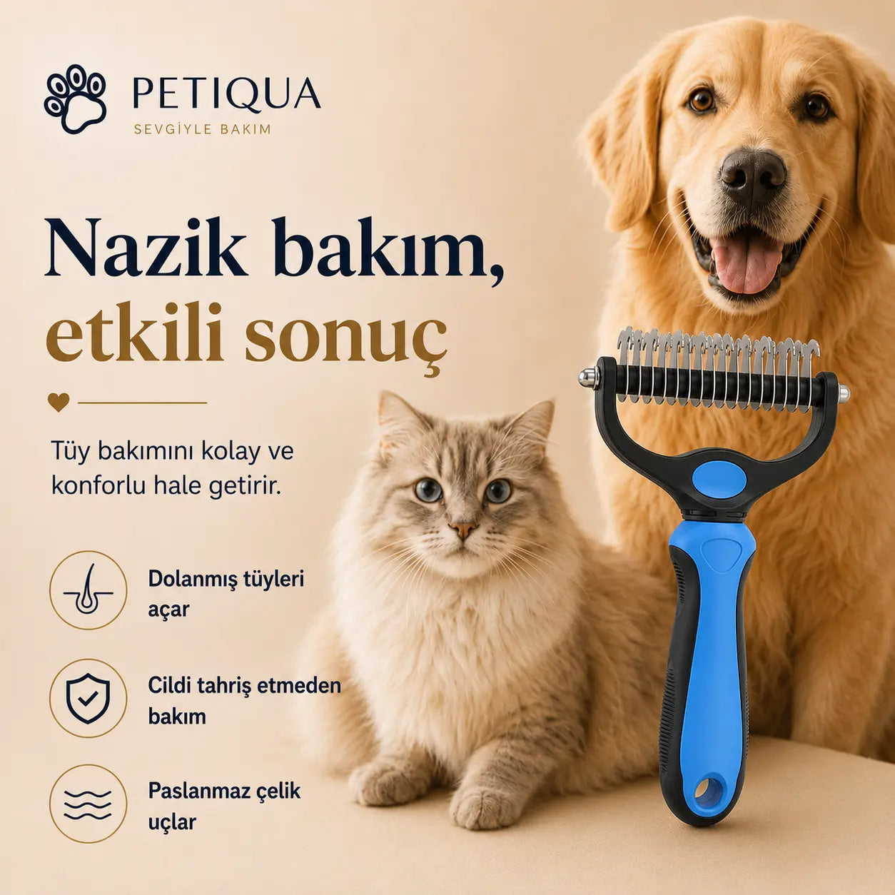 Petiqua Çift Taraflı Tüy Toplayıcı ve Kıtık Açıcı Tarak