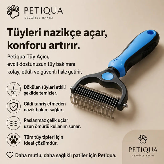 Petiqua Çift Taraflı Profesyonel Evcil Hayvan Tüy Toplama Tarağı