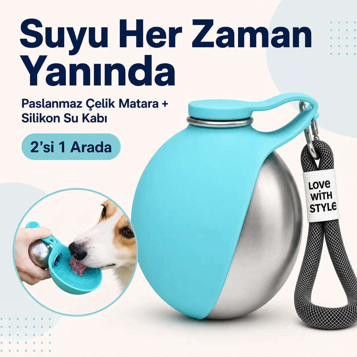 Petiqua Paslanmaz Çelik Taşınabilir Evcil Hayvan Suluğu