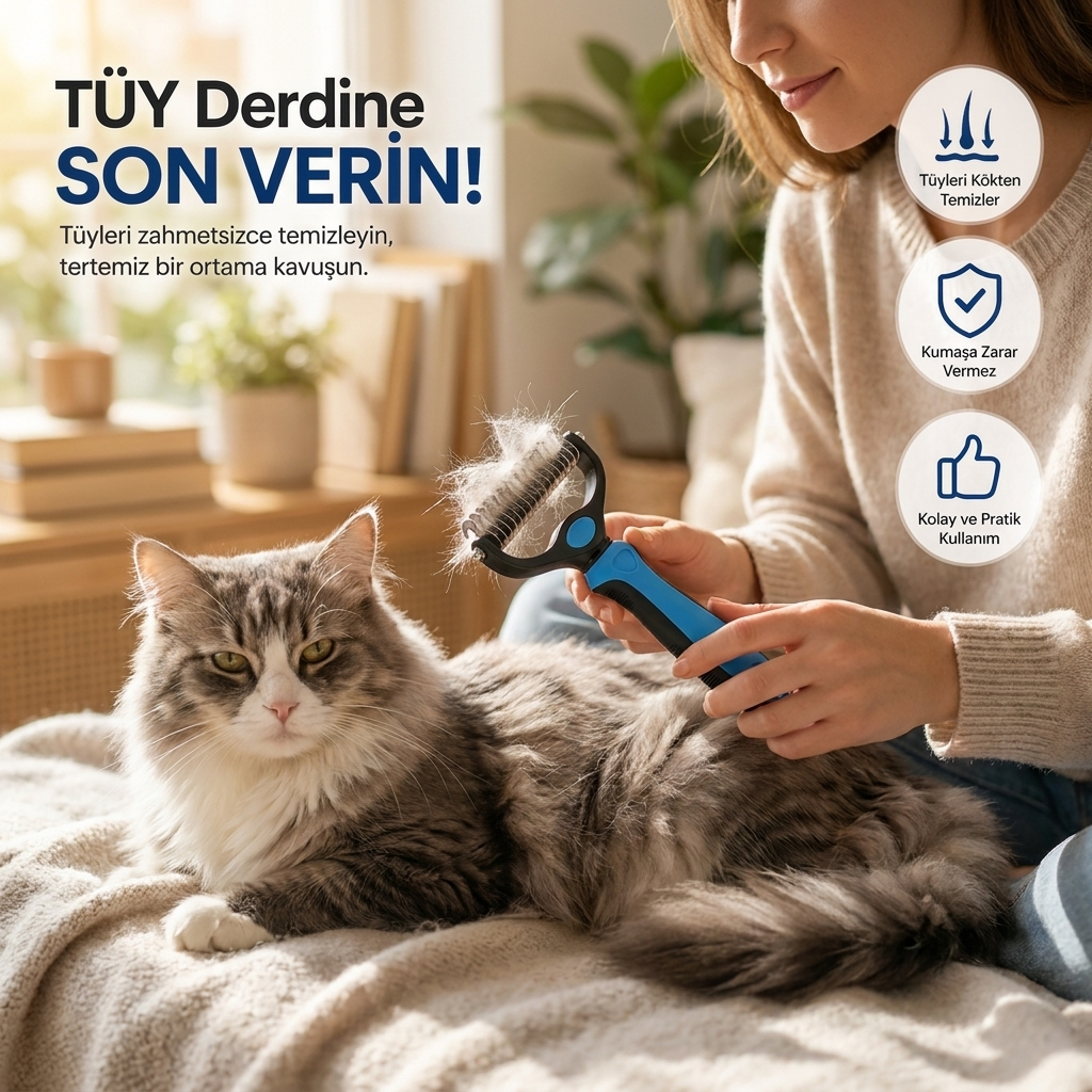 Petiqua Çift Taraflı Profesyonel Evcil Hayvan Tüy Toplama Tarağı
